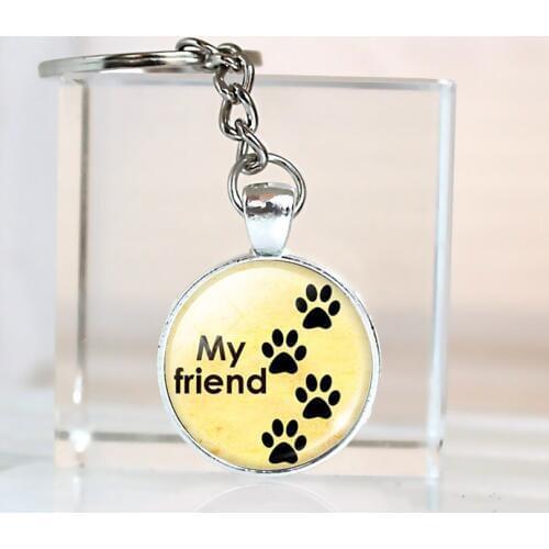 New Round Pendant Tray Car Keychain Lovers Keyring Glass Vintage Kitten Jewelry Black Cat Bag Key Chain For Pet Friend Gift