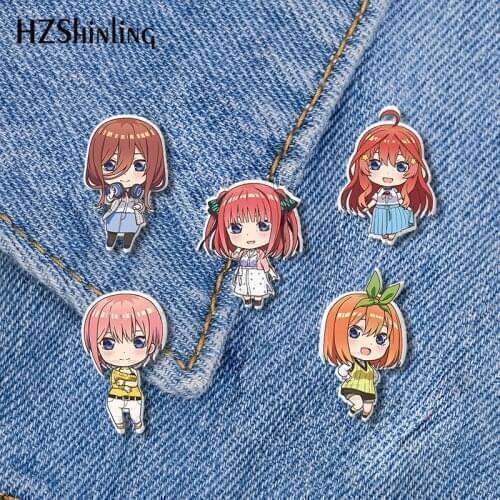 2021 New The Quintessential Quintuplets Acrylic Lapel Pin Miku Yotsuba Epoxy Butterfly Clasp Pin Handmade Brooch