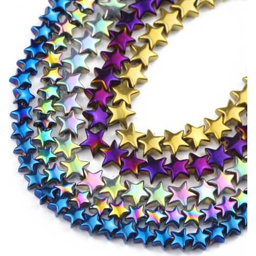 Pentagram Star Blue,Gold,Purple Hematite Beads Natural Stone Loose Spacer Beads For Jewelry Bracelet Necklace Making DIY 6/8MM
