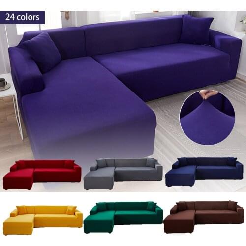 Elastic Chair Dark Purple Solid Color Sofa Cover for Living Room Furniture Upholstery L Shape 1 2 3 Seater Couch Protection