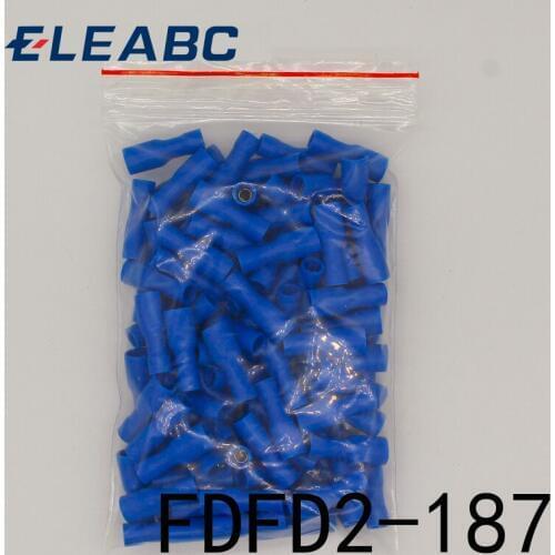FDFD2-187 FDFD2.5-187 Female Insulated Electrical Crimp Terminal for 1.5-2.5mm2 Connectors 100PCS/Pack Cable Wire Connector FDFD
