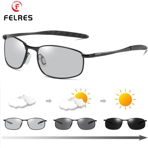FELRES Metal Frame Photochromic Polarized Sunglasses For Men UV400 Outdoor Driving Fishing Glasses With Box 1830