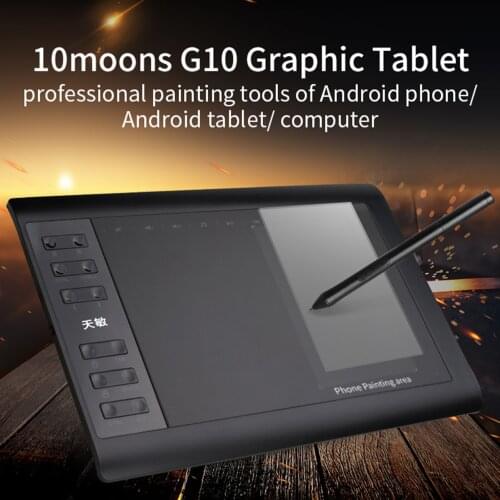 10moons G10 Digital Art Graphics Drawing Tablet 10 x 6 Inches Ultralight Art Creation Sketch with Battery-free Stylus 8 Pen