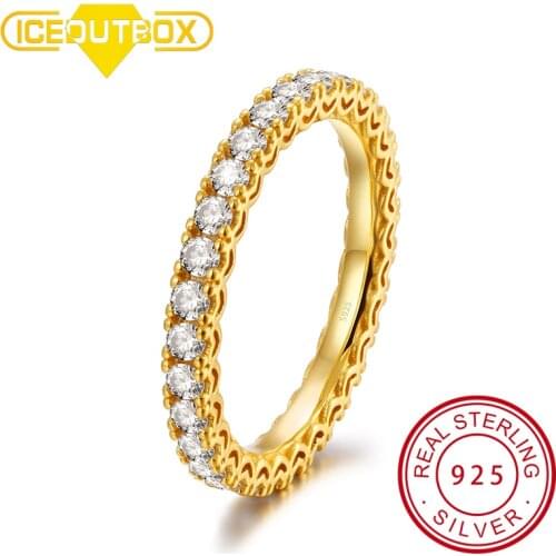 ICEOUTBOX Top Quality 925 Sterling Silver Ring One Row Iced Out Cubic Zirconia Men Women Engagement Rings Charm Jewelry For Gift