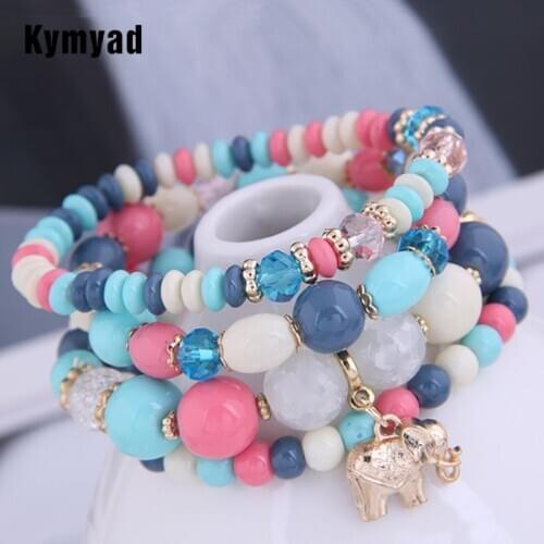 Kymyad 4pcs/set Bohemia Bracelets Resin Beads Crystal Stone Bracelets For Women Bijoux Elephant Charming Bracelet Femme Jewelry
