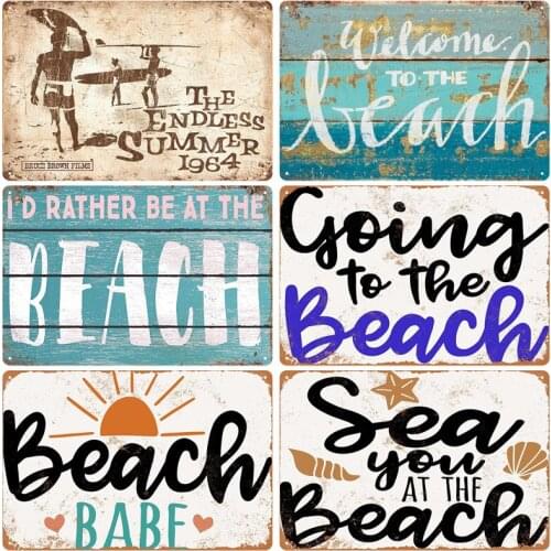 Summer Beach Sunset Metal Tin Sign Plaques Scenery Iron Painting Cafe Bar Home Decor Seaside House Wall Tin Plate Poster
