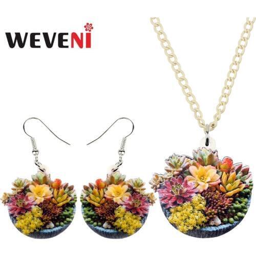 WEVENI Acrylic Decoration Sets Elegant Flower Plant Earrings Necklace Collar Anime Cute Jewelry For Women Girls Gift Bijoux