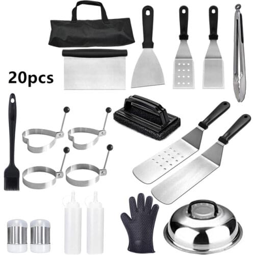 Flat Top Griddle Accessories Kit Outdoor Teppanyaki Bbq Cooking Camping 22Pcs Blackstone Griddle Accessories Set Carry Bag