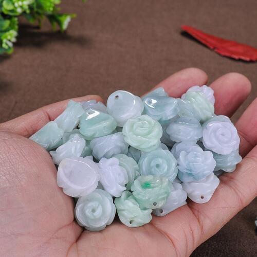 Natural Burmese Jadeite A DIY Jewelry Handmade Rose Ring loose beads wholesale