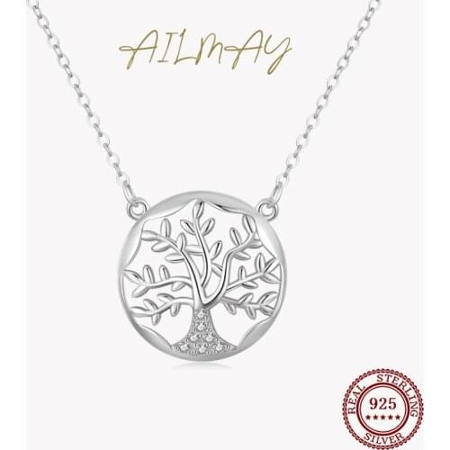 Ailmay Fashion 925 Sterling Silver Tree Of Life Popular Pendant Necklaces Clear Zircon For Women Girls Party Accessories Jewelry