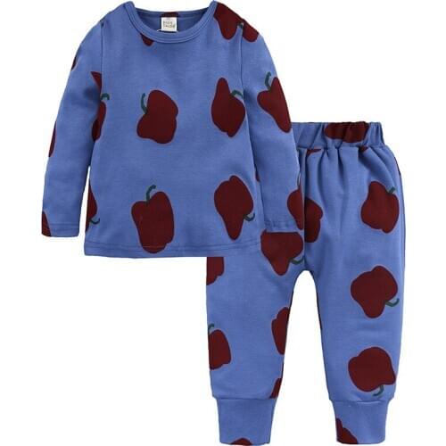2020 Children Clothing Autumn And Winter Models All Printed Fruit Boys And Girls Home Service Suits Children Two-Piece Pajamas