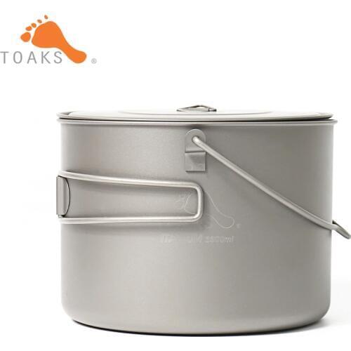 TOAKS POT-1600-BH Titanium Pot Outdoor Camping Hanging Tableware With Bail Handle Easy to Carry 1600ml 210g