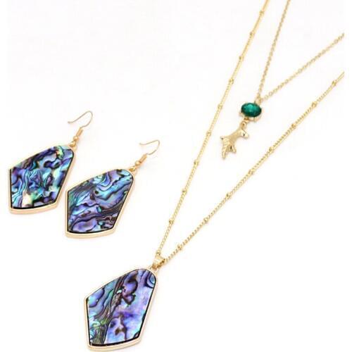 Nature Abalone Shell Drop Earrings Necklace Jewelry Sets Irregular Geometric Pentagon Sharp