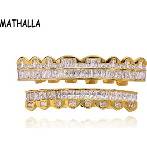 MATHALLA Plating HIP HOP Tooth Grill With Zircon Tooth Grill On The Top and Bottom Halloween Ornaments AAA Cubic Zircon Grillz