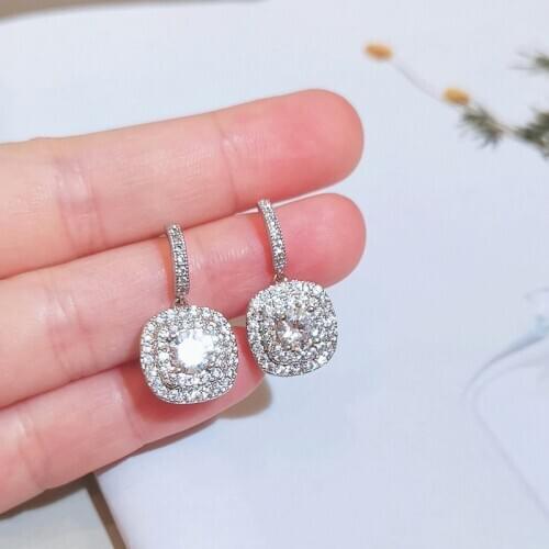 Luxury Cubic Zirconia Jewelry Classic Sparkling Square Zircon Crystal Drop Earrings For Women Bridal Wedding Accessories Gifts