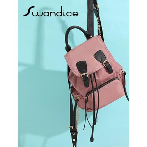 Waterproof Nylon Fabric Drawstring Backpacks Chain Knapsack Satchel School Bag Canvas Travel Large Big Light Weight Women Female