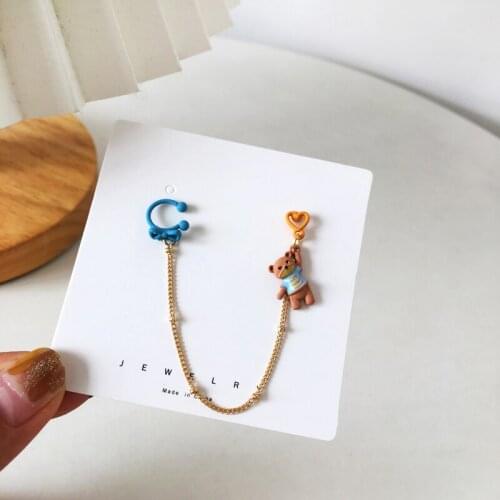 S925 Needle Single one-piece 1 pcs earrings ear bone clip cartoon bear heart earrings for women