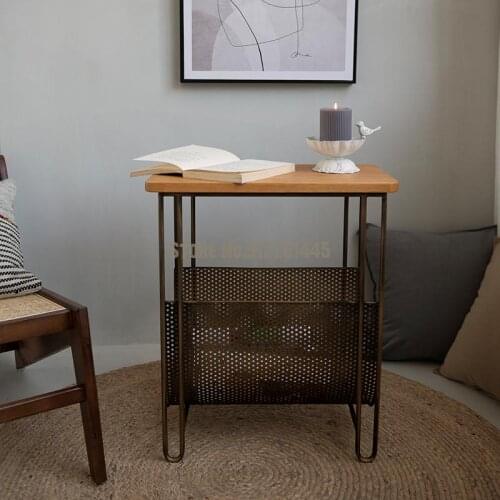 Shangsen Nordic Simple Iron Edge Table Solid Wood Edge Table Tea Table Storage Table Personalized Table Magazine Rack