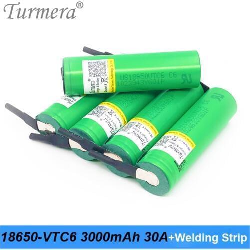 Turmera 18650 VTC6 3000mAh Battery 30A Soldering Nickel for Screwdriver Electric Drill Battery 12V 16.8V 18V 25V and E-bike Use