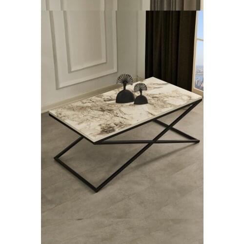 Venetian Black Metal Legs Marble Patterned Mdf'li Medium coffee table coffee tables table basse furniture living room table