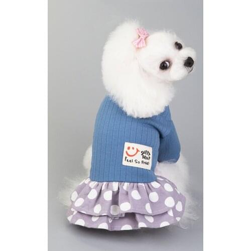 Spring and Summer New Pet Dog Dresses Small Girl Dog Smiley Face Polka Dot Skirt Teddy Puppy Clothes