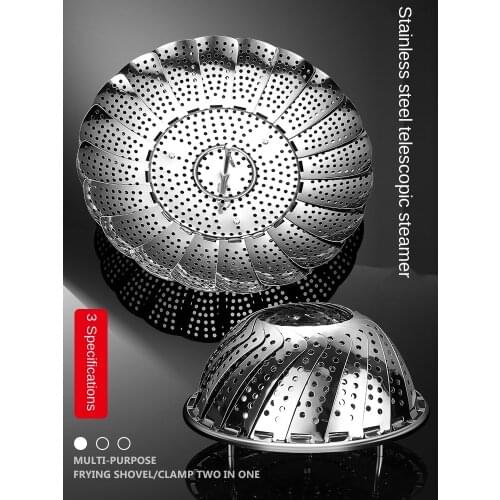 Stainless Steel Retractable Steamer Folding Steamer Household Waterproof round Steaming Plate Steamer Small Steamer Fruit Basket