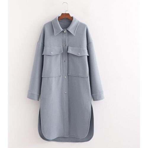 High Quality Spring and Autumn Womens Casual Loose Coat Pocket Mid-length Shirt-type Jacket