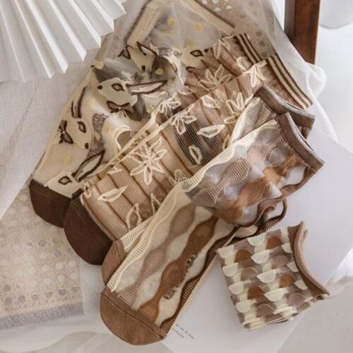 Women Casual Middle Tube Socks Spring Summer Breathable Transparent Khaki Thin Socks For Female Korean Style Girls Fashion Socks
