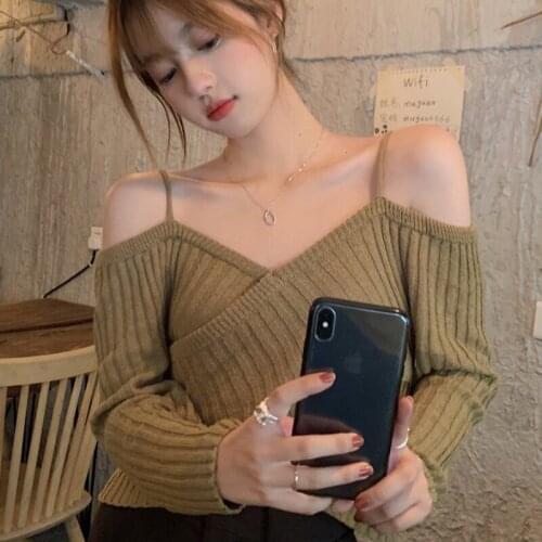 Sexy Slash Neck White Woman Sweaters Off Shoulder Autumn Slim Black Knitted Pullovers Asymmetric Korean Fashion Jumpers New