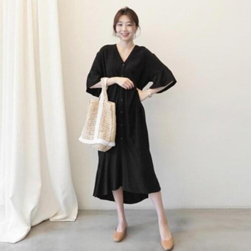 2021 Korean New Loose Big Size Sexy V-neck Cotton Linen Dress Summer Art Simple Solid Color Women Shirt Dress Tide Free Shipping