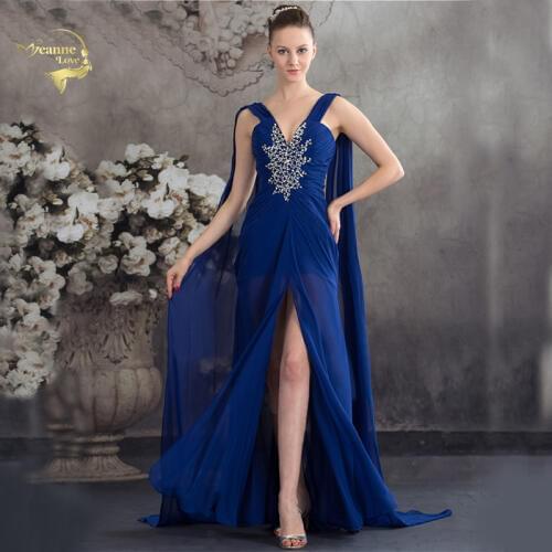 Vestido De Festa Fashion Ribbon Royal Blue Party Evening Dresses 2019 Long Formal Prom Robe De Soiree Womans Dress OL5203 V