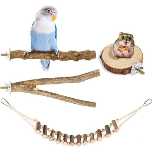 1 Set Bird Natural Perches Parrot Perch Stand Set Bird Cage Accessories Wood Stick Stand Parrot Birdcage Climbing Stairs Toys