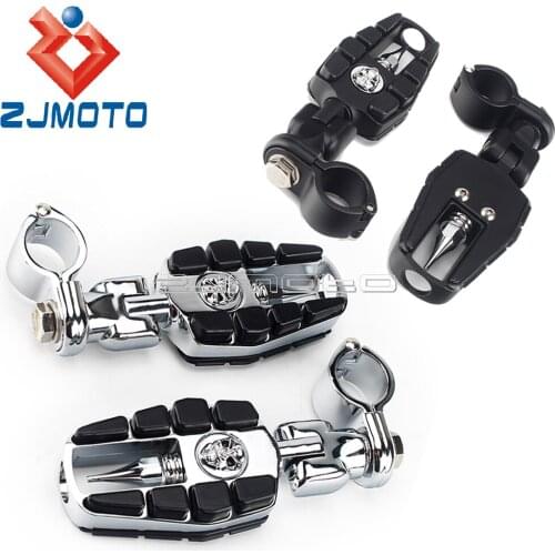 1 Pair Male Mount Motorcycle Footpeg Black/Chrome Footrests Zombie Skull Style For Harley Touring Glide FLH FLT Dyna Softail
