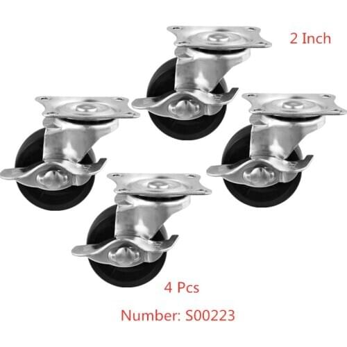 4 Pcs/Lot Casters 2 Inch Black PP Universal Belt Brake Furniture Caster Diameter 50mm Flat Side Nylon Roller