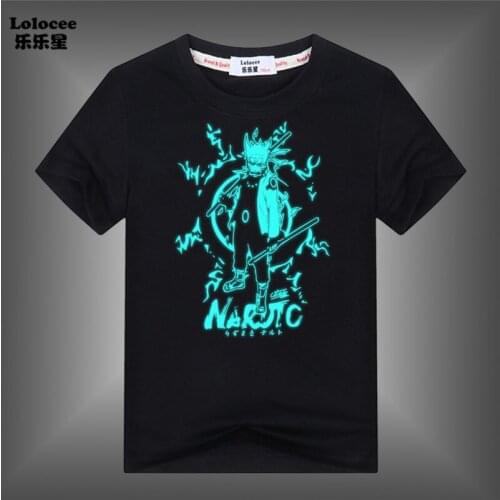 Anime Cotton Luminous T-Shirts Boys Short Sleeves Tee Shirt Crew Neck Casual Tshirts Kids Fluorescence Summer Tops