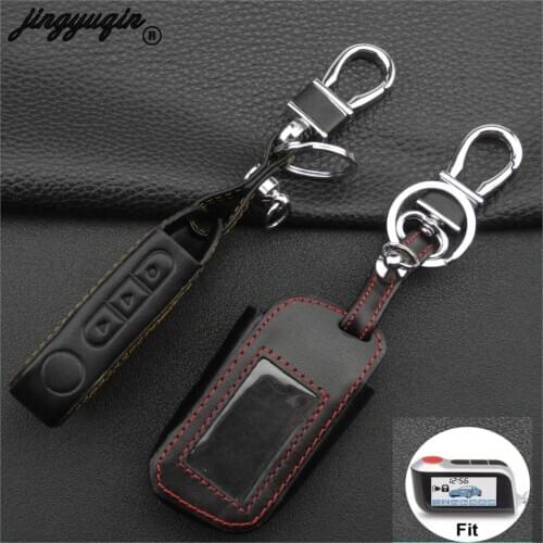 Jingyuqin A93 A96 Keychain Black Leather Cover Key Case for Starline A93 Two Way Car Alarm Remote Controller A63 LCD Transmitter