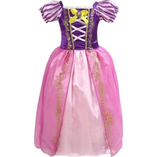 Little Girls Princess Rapunzel Cosplay Costume Kids Purple Puff Sleeve Dress Children Halloween Birthday Party Fancy Dress 2-8 Y