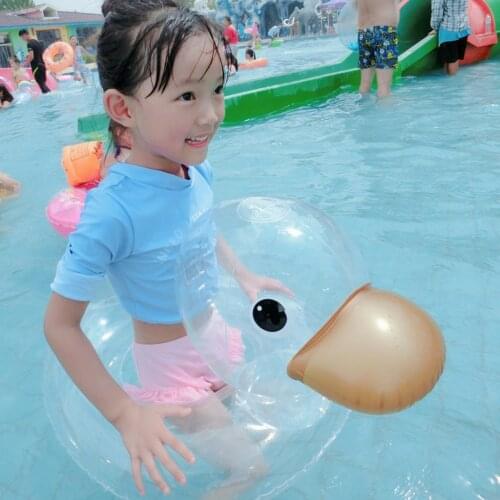 Children Inflatable Swimming Ring Cartoon Transparent Duck Swim Ring Water Floating Seat Circle Pool Water Toys Safety Tools