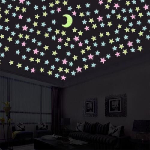 DIY Wall Stickers 100pcs 3cm 3D Stars Glow In The Dark Luminous On Wall Stickers For Kids Room Living Room Wall Decal Wallpaper