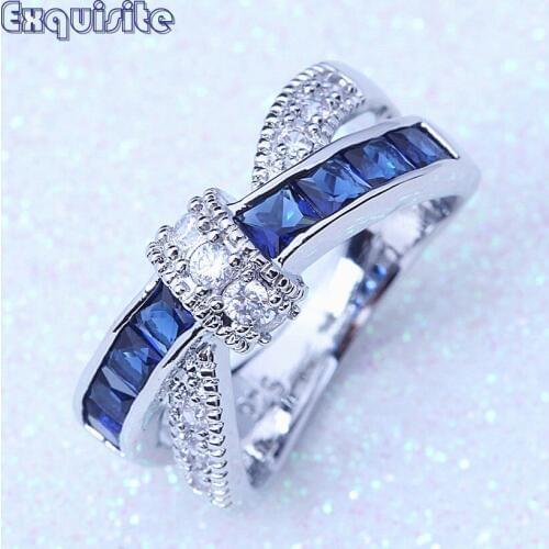 Exclusive Charm Trendy Finger Ring Female Blue Cubic Zirconia 925 Jewelry for Women Wedding Engagement Rings Gift A113