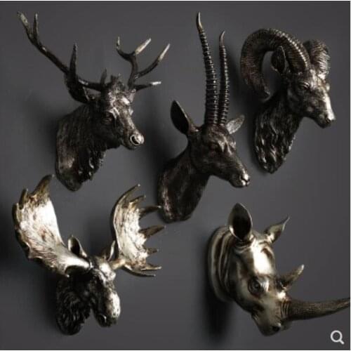 Rhino head sheep head deer Rhinoceros retro creative home pendant resin animal head wall hanging decorations cculpture statue