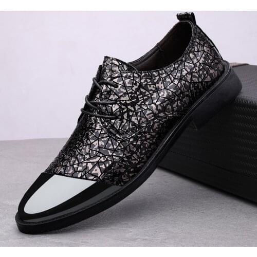 New high-end leather mens shoes, fashion transfer pattern casual sneakers, business dress shoes, outdoor lace-up mens shoes