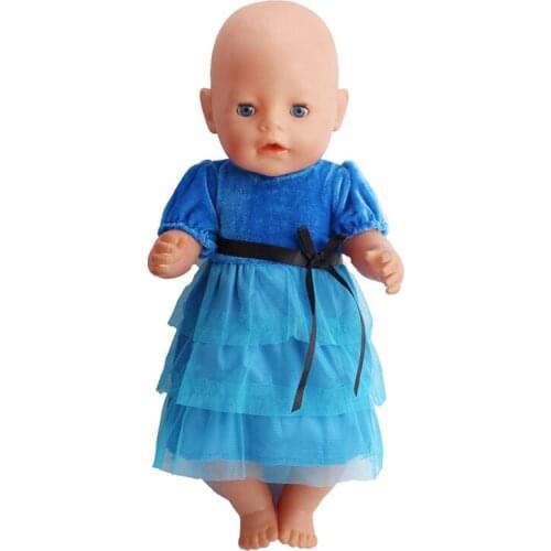 43 Cm Boy American Dolls Skirt Blue Velvet Line Dress Newborn Baby Toys Accessories Fit 18 Inch Girls Doll Gift a12