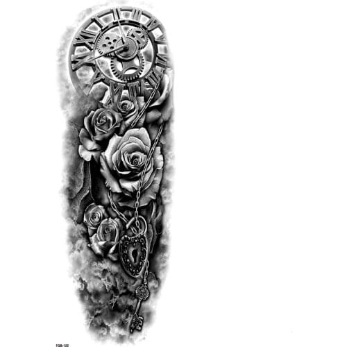 Mechanical clock lock Full Arm Waterproof Temporary Tattoos Men Kit Tattoo Arm Sleeves Temporary Tatoo Stickers Fake Tatoo Men