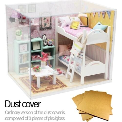 Doll house Miniature DIY House Kit Plus Dust Proof Creative Room Bunk bed With Furniture for Romantic Valentines Gift