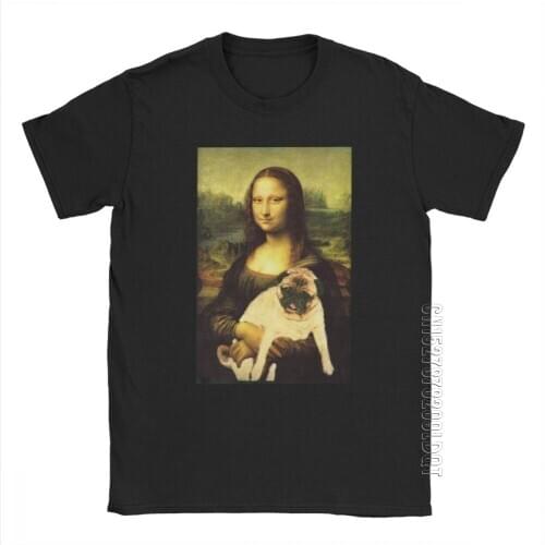 Man T Shirt Mona Lisa T-Shirt Pug Dark Lord Tee Shirt Vintage Joconde Short Sleeves O-Neck Clothing Cotton Normal