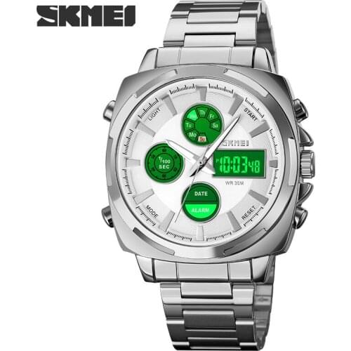 SKMEI Top Luxury Brand Mens Wrist Watch Military Digital Sport Watches For Man Steel Strap Quartz Clock Male reloj hombre