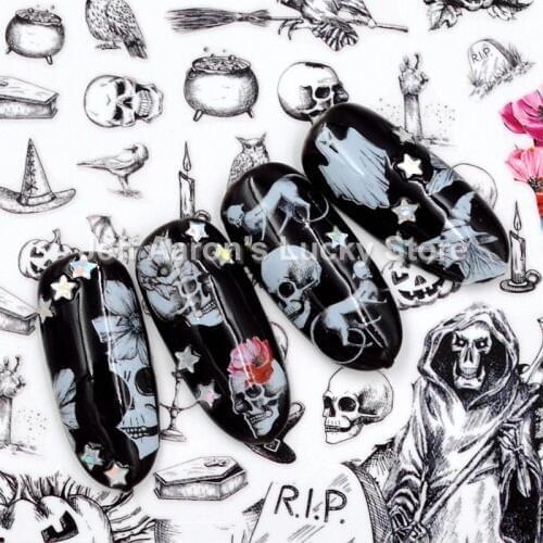 New arrival 1 Sheet Halloween nail sticker skull decals for nail art decorations fake nails accessoires manicure supplies tool