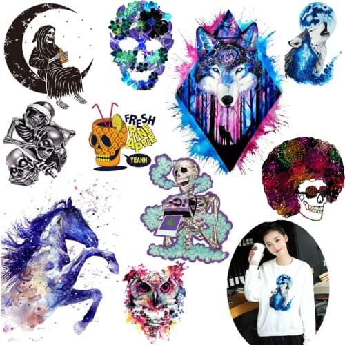 Punk Skull Patch Iron On Transfer Patches On Clothes Skeleton Patch Appliques Heat Transfer Vinyl Washable Stripes On Clothes