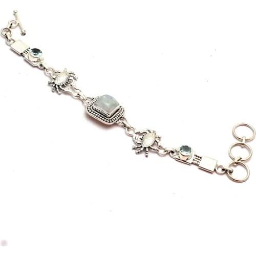 Genuine Rainbow Moonstone Bracelet 925 Sterling Silver, 19 cm, GRP0282